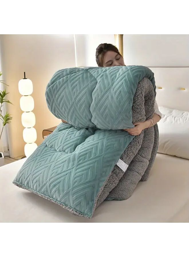 Blue Luxury Plush Warm Winter Quilt Milk Velvet Soft Washable Anti Allergic Breathable Bedding - Image 4